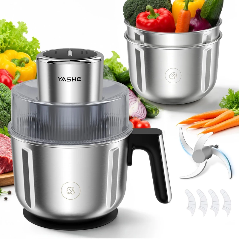 YASHE Electric Food Processor with 3 Bowls for Meat, Vegetables and Sauces