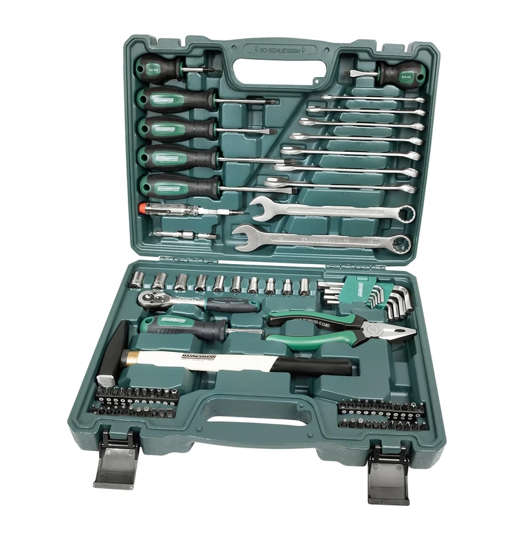 Brüder Mannesmann M29081 85-Piece Tool Set | Ratchets, Socket Spanner and Bits | Sturdy Plastic Case | for Household, Workshop and Car Repair