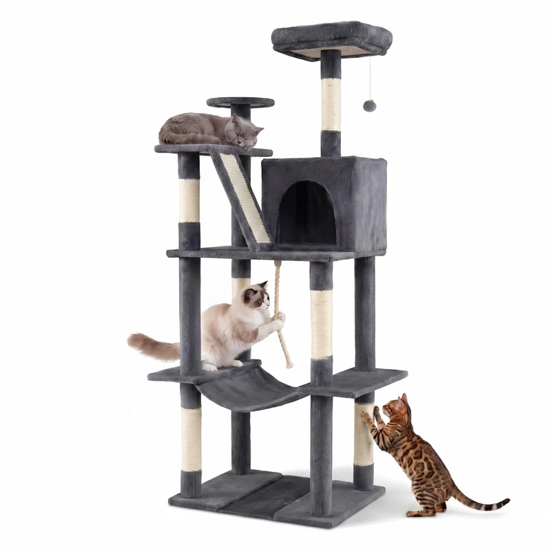 GYMAX Multi-level Cat Tree, 158 CM Tall Cat Tower