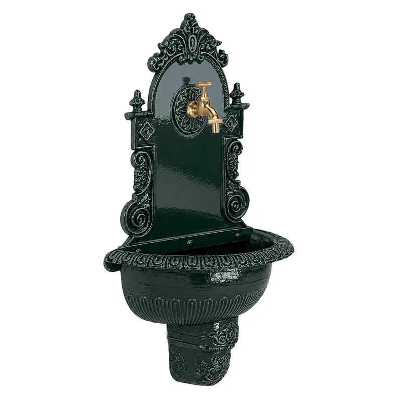 Relaxdays XL antique wall fountain with tap, green