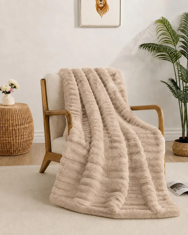 Miracle Home. Plaid Rabbit Agate, Reversible Microfibre Blanket with Rabbit and Sherpa Touch, 560 g/m², 220 x 240 cm