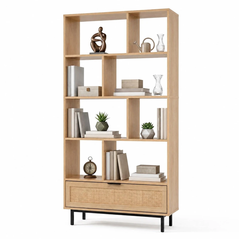 CASART 6-Tier Wooden Bookcase, Geometric Bookshelf with 8 Open Cubes