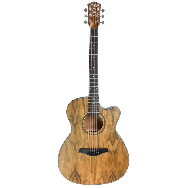Native Electro-Acoustic Guitar Cutaway, Built-In EQ & Tuner, Dahoma Wood