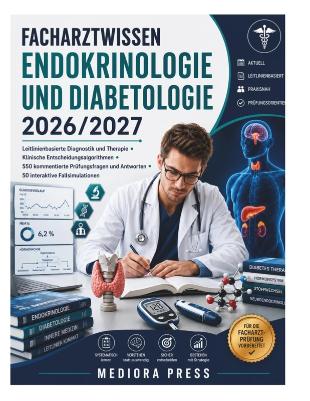 Facharztwissen Endokrinologie und Diabetologie 2026/2027: Leitlinienbasierte Diagnostik und Therapie • Klinische Entscheidungsalgorithmen • 550 ... Antworten • 50 interaktive Fallsimulationen