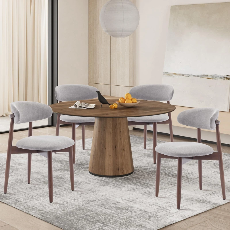 COLAMY Modern Dining Chairs Set with Wooden Legs – Upholstered Fabric Dining Room Chairs with Curved Backrest, Soft Cushion Seat, and Sturdy Rubberwood Frame for Kitchen, Living Room, or Café