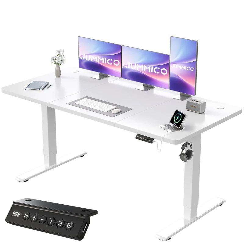 JUMMICO Electric Desk Standing Desk Height Adjustable Desk 160x70cm White