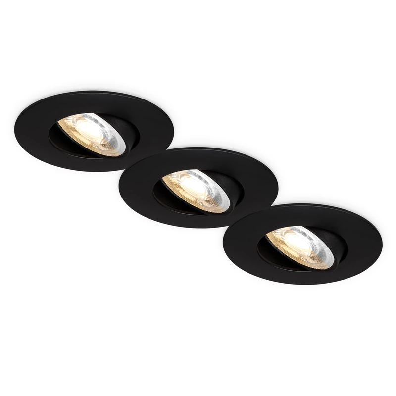 Briloner - 3-Pack LED Downlights, Dimmable, CCT, IP23, 90mm, Black