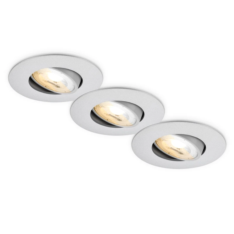 Briloner - 3-Pack LED Downlights, Dimmable, CCT, IP23, 90mm, Chrome Matt