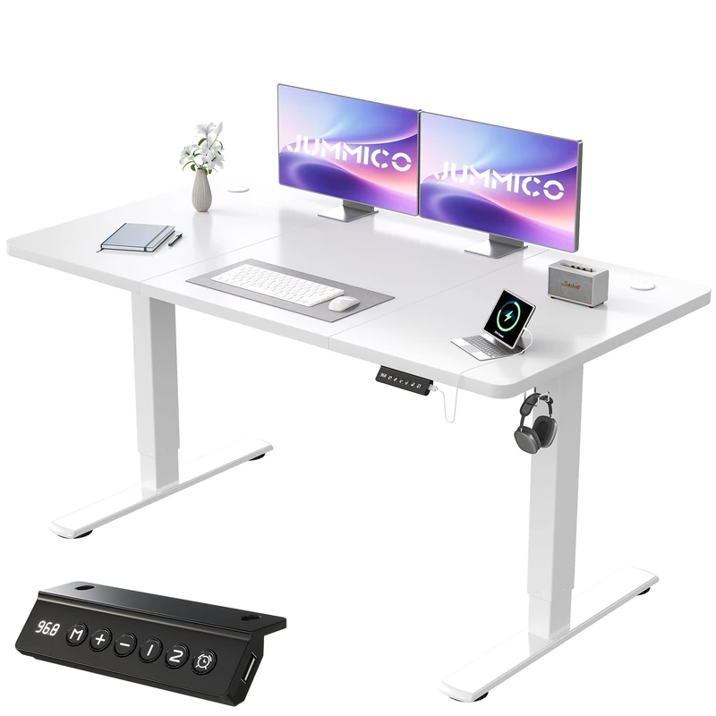 JUMMICO Electric Desk Standing Desk Height Adjustable Desk 140x60cm White