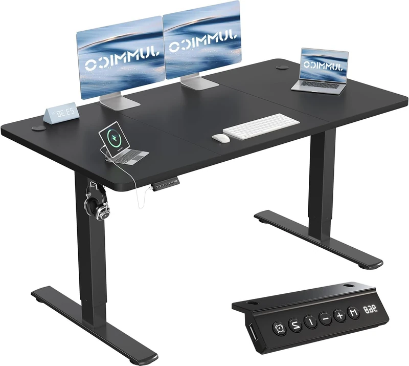 JUMMICO Electric Desk Standing Desk Height Adjustable Desk 140x60cm Black