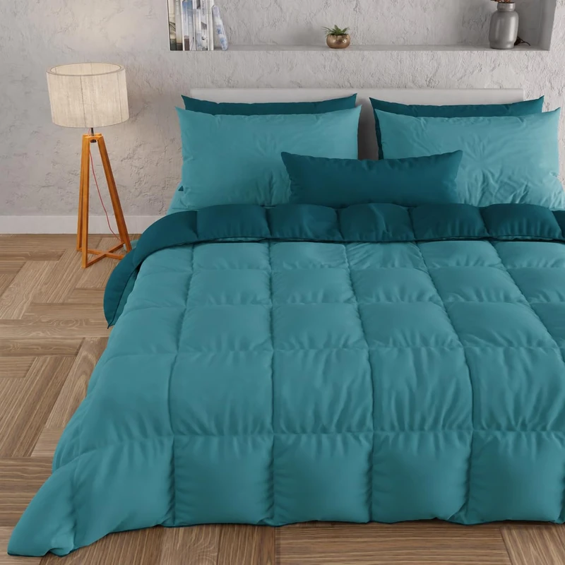 PETTI Artigiani Italiani - Winter Quilt 220x260 cm Small Double, Warm Reversible Double Face Quilt Tiffany Teal, Hypoallergenic Microfibre 300g/m², Soft and Cosy, Made in Italy