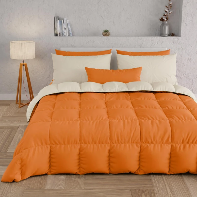 PETTI Artigiani Italiani - Winter Quilt 240x260 cm King Size, Warm Reversible Double Face Quilt Orange Cream, Hypoallergenic Microfibre 300g/m², Soft and Cosy, Made in Italy