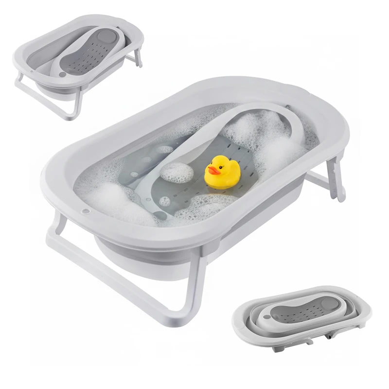 Relaxdays Foldable Baby Bath with Insert, up to 50 kg, White/Grey