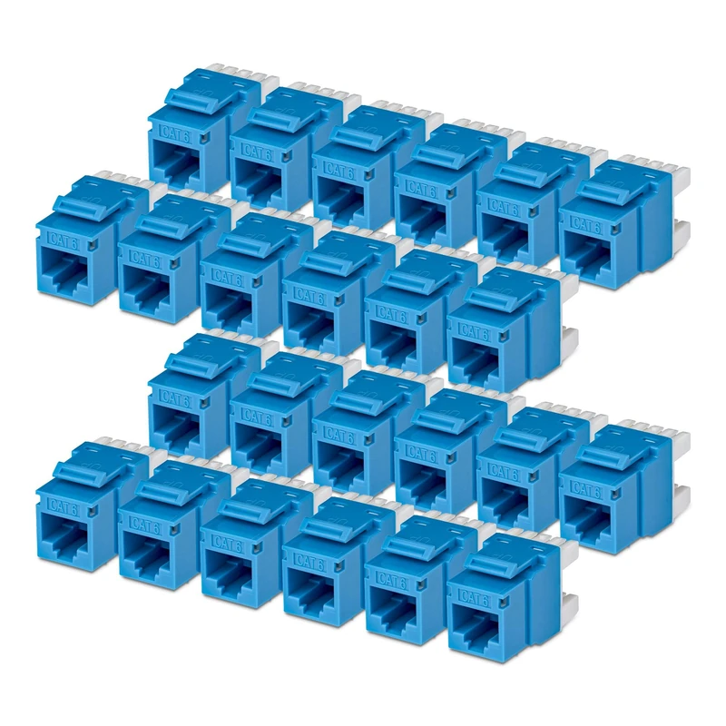 StarTech Cat6 Keystone Jack, 24-Pack RJ45 Ethernet Keystone Jacks, UTP Cat6 Wall Jack, 180-Degree 110 Punch Down, Blue