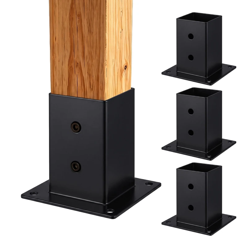Relaxdays Post Supports, Set of 4, galvanised Post Bases for Bolting, Black