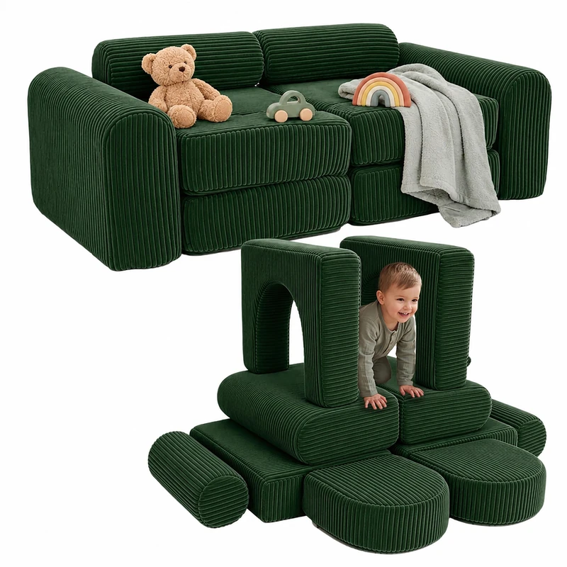 RelaRelaxdays Children's play sofa, modular 10-piece, green