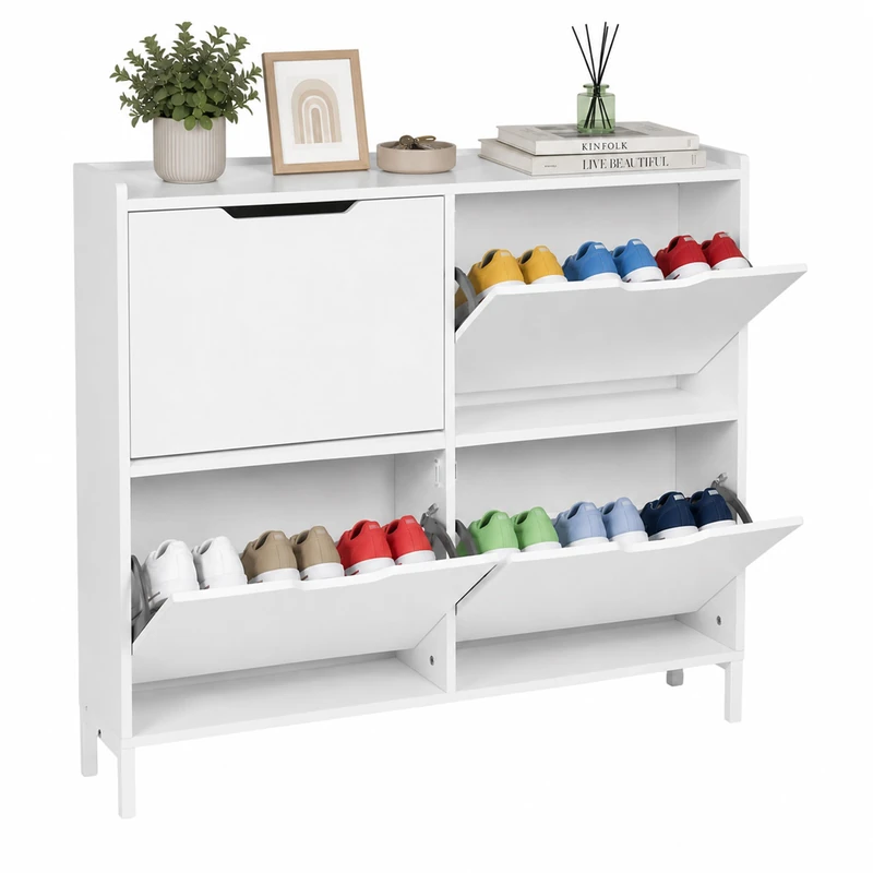 Relaxdays Shoe Organiser, 4 tiers, 16 pairs, HxWxD: 90×100×19 cm, white