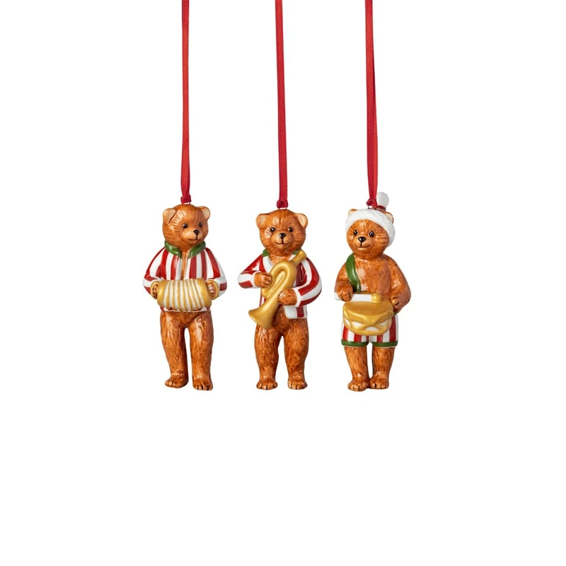 Villeroy & Boch – Nostalgic Ornaments teddies 3-piece set multicoloured, Christmas decoration, tree decoration, gift idea, Xmas decoration lovingly designed, premium porcelain