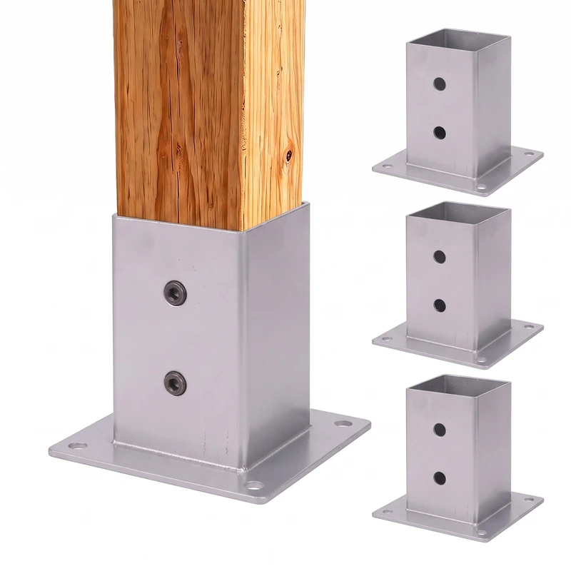 Relaxdays Post Bases, Set of 4, galvanised Steel, for Bolting, Silver