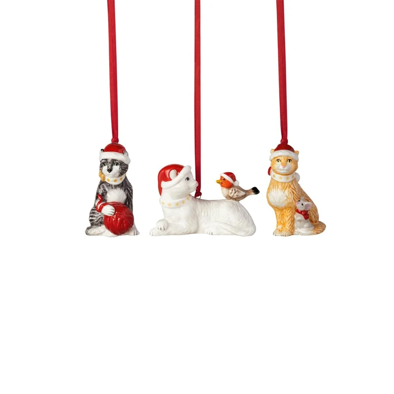 Villeroy & Boch – Nostalgic Ornaments cats 3-piece set multicoloured, Christmas decoration, tree decoration, gift idea, Xmas decoration lovingly designed, premium porcelain