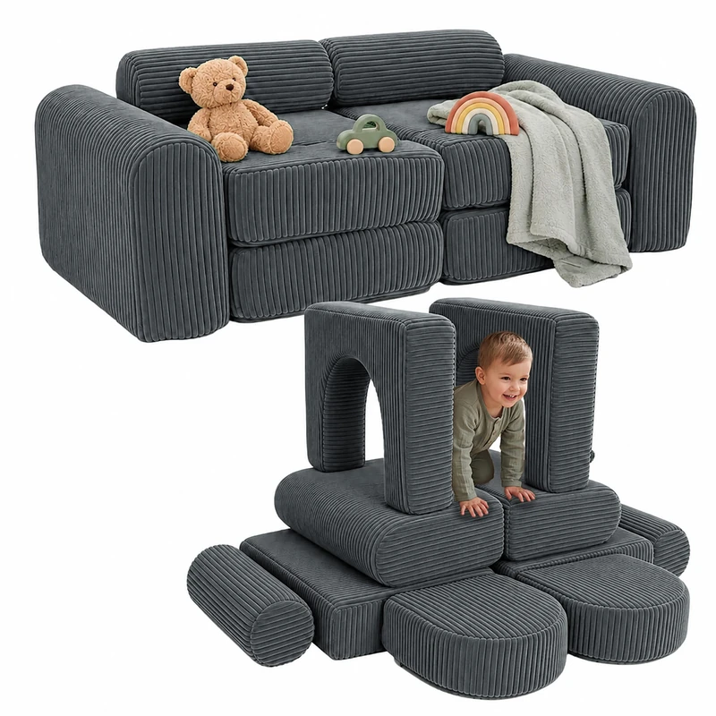 Relaxdays Children's Play Sofa, modular, 10-piece set, grey