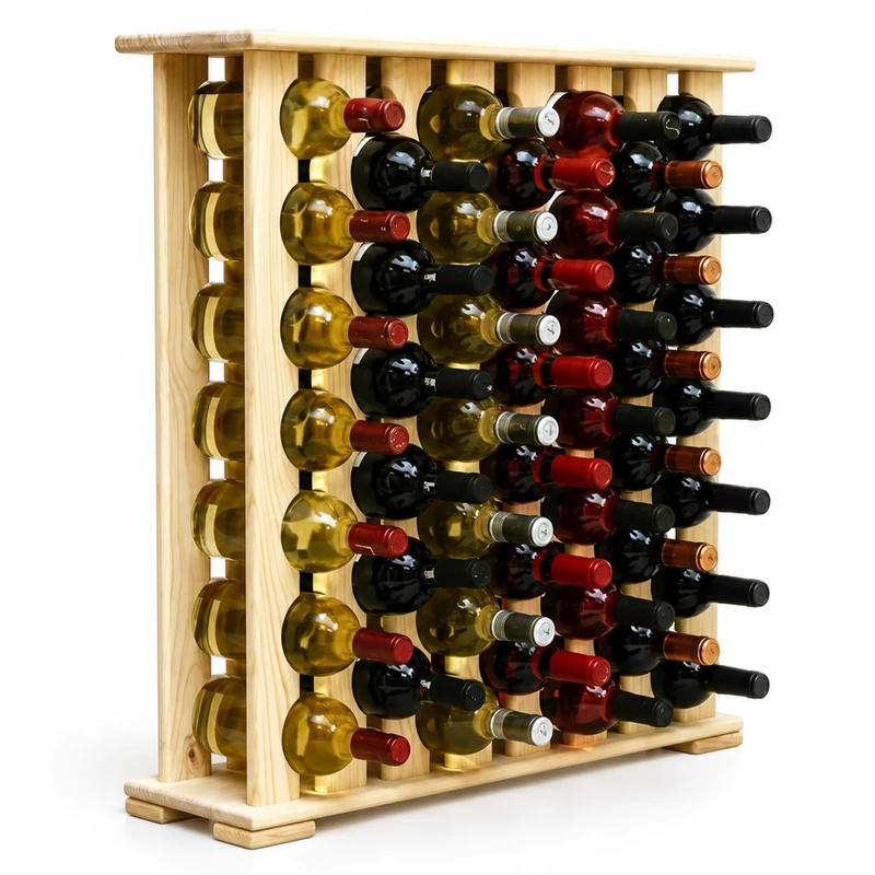 Relaxdays wine rack, 46 bottles, pine, 76 x 76 x 19 cm, natural finish