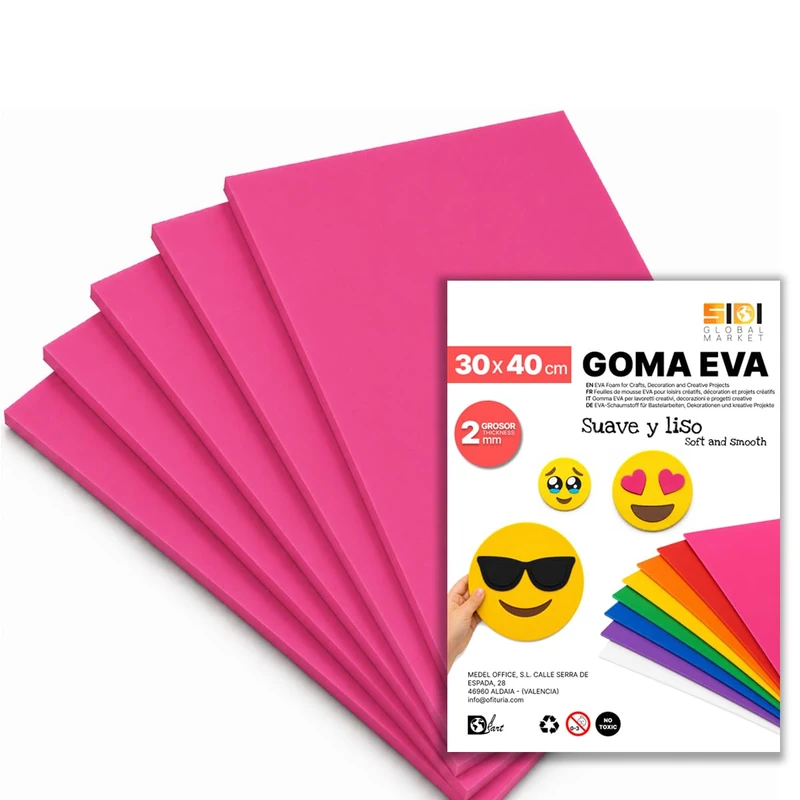SIDI Rubber Eva Glitter 40 x 30 cm Fuchsia 40 Sheets Foamy for Crafts