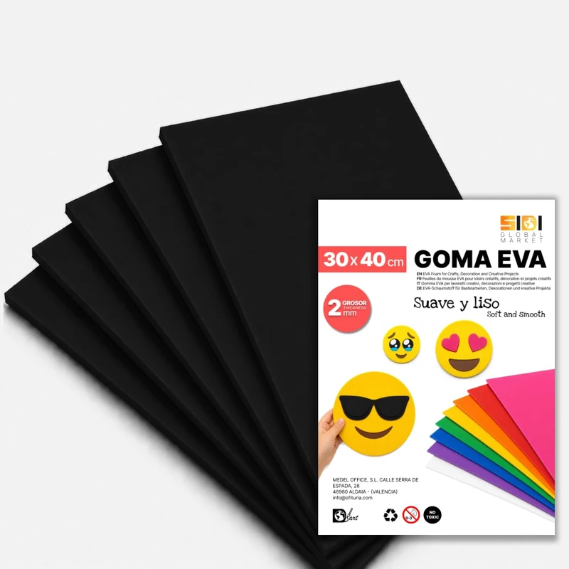 SIDI Eva Glitter Rubber 40 x 30 cm Black 40 Sheets Foamy for Crafts