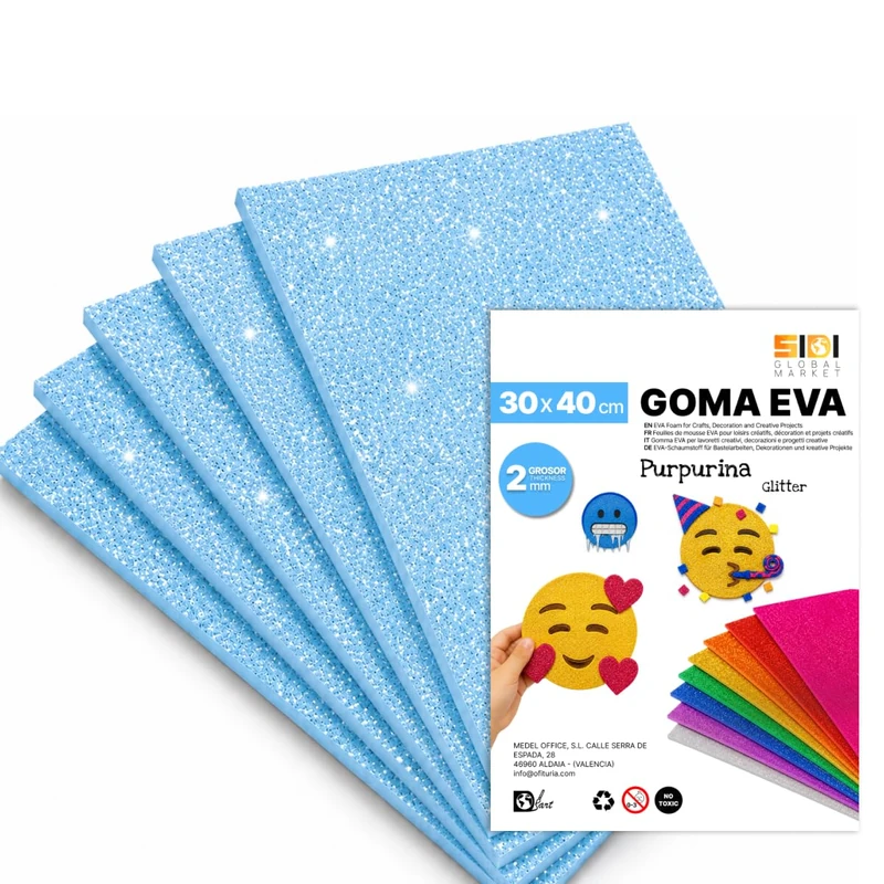 SIDI Eva Glitter Rubber 40 x 30 cm Light Blue 40 Sheets Foamy for Crafts