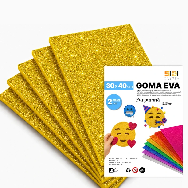 SIDI Rubber Eva Glitter 40 x 30 cm Gold 40 Sheets Foamy for Crafts