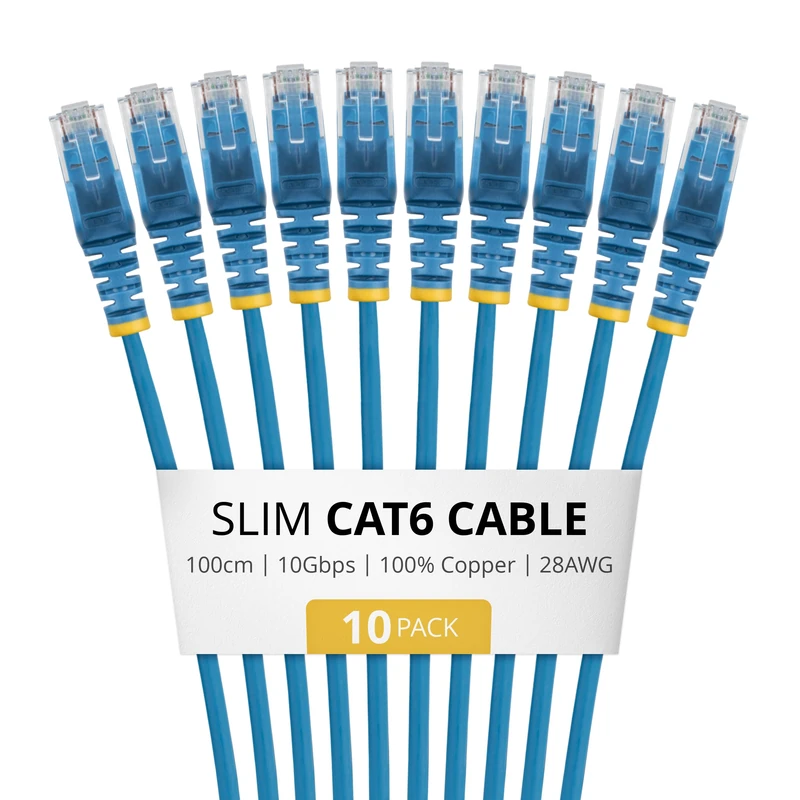 StarTech 1m Blue Slim CAT6 Cable, 10 Pack, Snagless RJ45, LSZH, 28AWG Pure Bare Copper, Slim Network Patch Cable/Cord