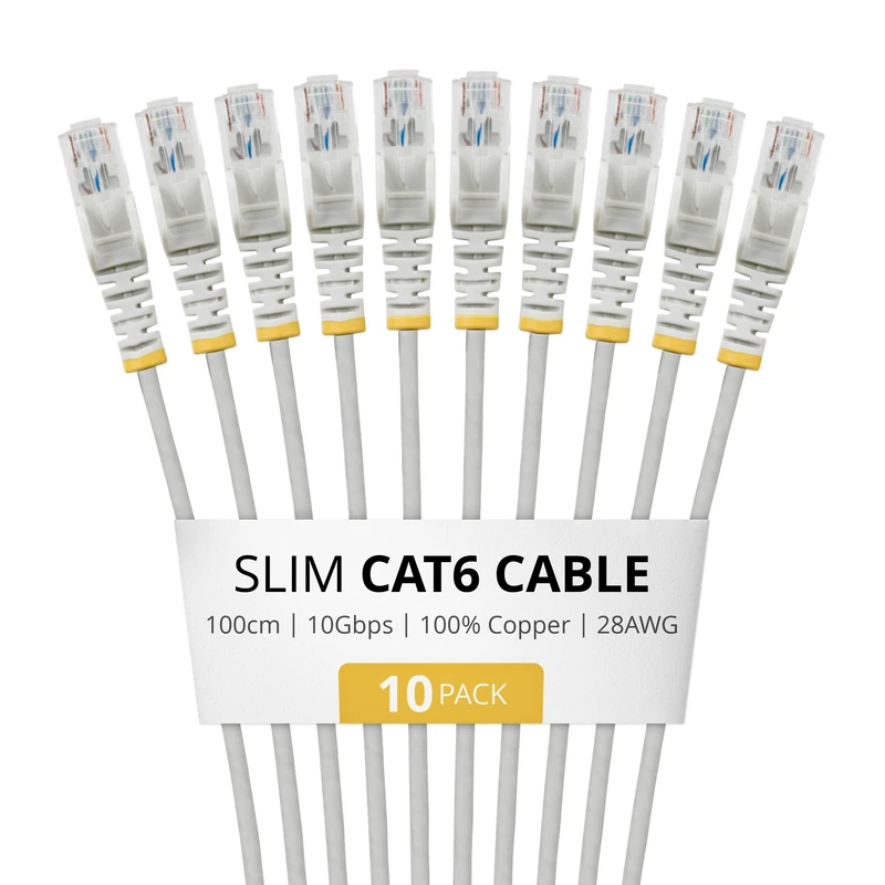 StarTech 1m Gray Slim CAT6 Cable, 10 Pack, Snagless RJ45, LSZH, 28AWG Pure Bare Copper, Slim Network Patch Cable/Cord
