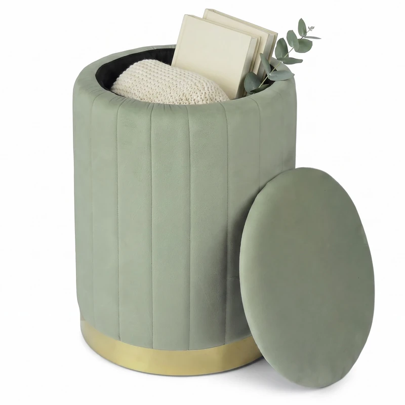 Relaxdays Velvet Footstool, footstool with storage, upholstered, sage