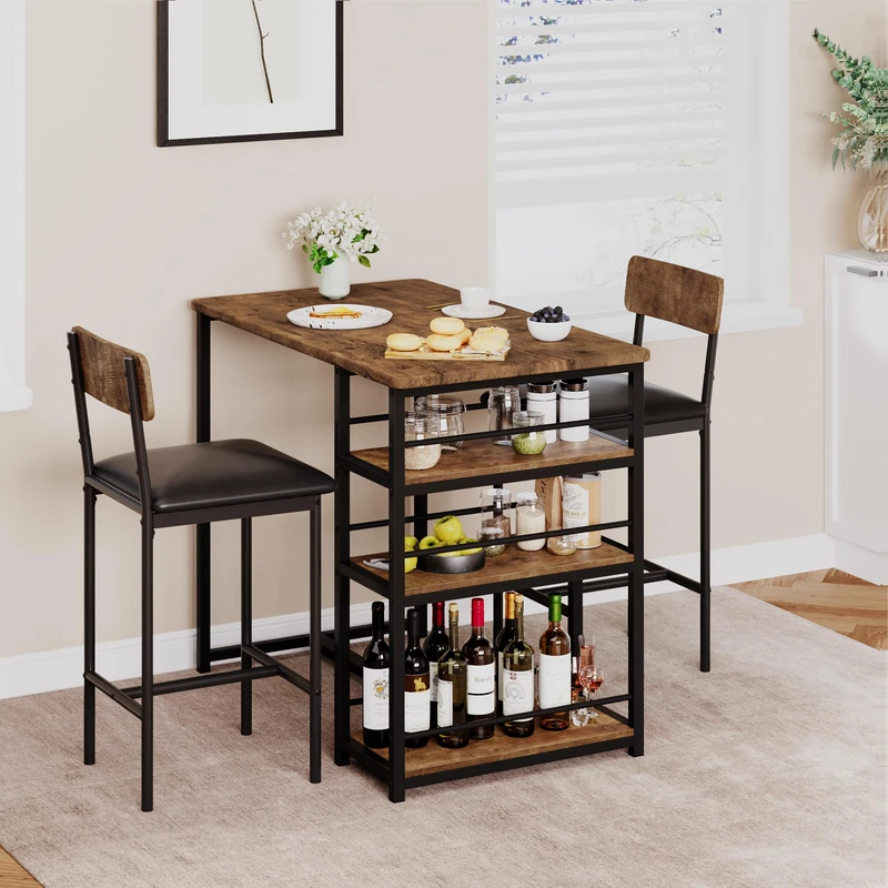 IDEALHOUSE Bar Table Set 3-Piece Dining Table with 2 Padded Chairs