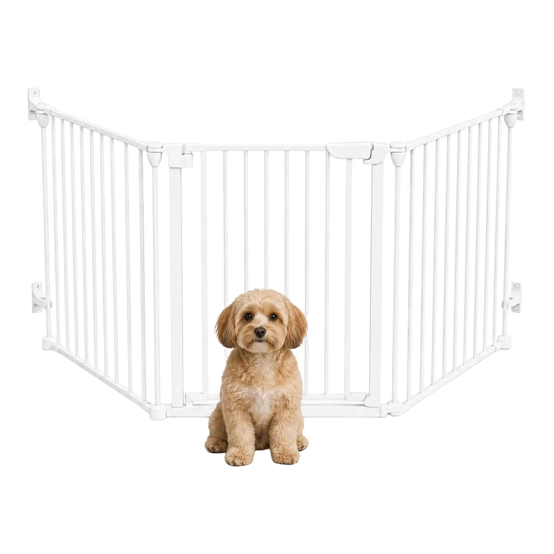 Relaxdays Safety gate, 3-Panel, with Door, HxW: 74 x 85–180 cm, White