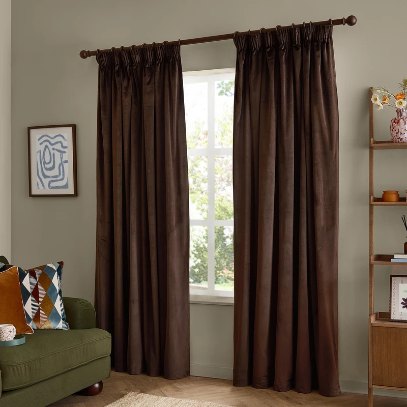furn. The Ultimate Velvet Blackout Pencil Pleat Curtain Pair (Cocoa - 117X229cm)