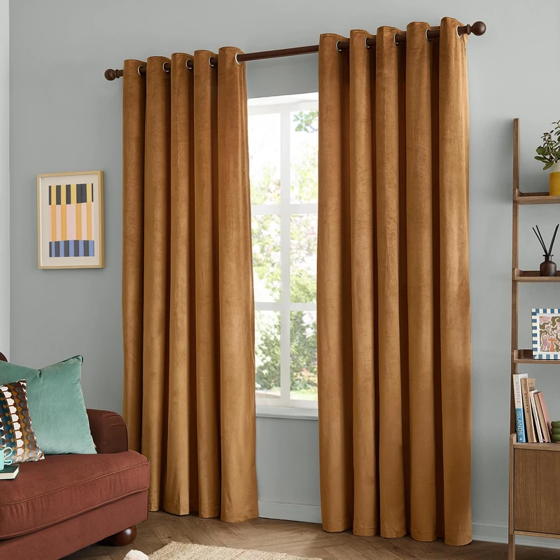 furn. The Ultimate Velvet Eyelet Curtain Pair (Caramel - 229x229cm)
