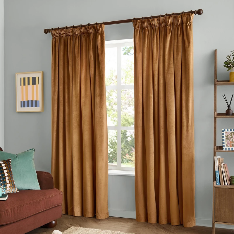 furn. The Ultimate Velvet Blackout Pencil Pleat Curtain Pair (Caramel - 229x229cm)