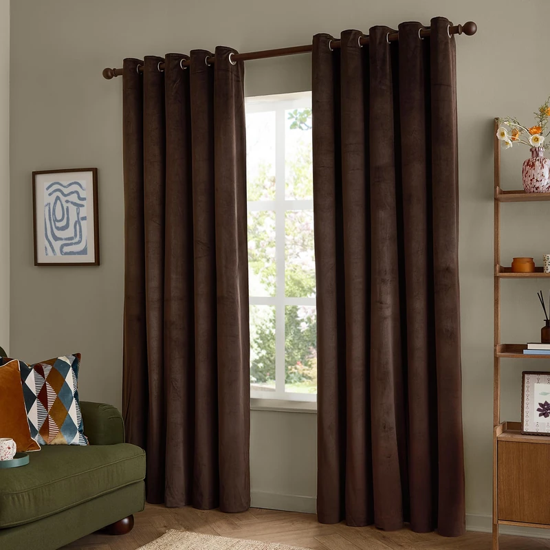 furn. The Ultimate Velvet Blackout Eyelet Curtain Pair (Cocoa - 168x183cm)