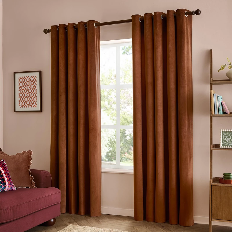 furn. The Ultimate Velvet Eyelet Curtain Pair (Chestnut - 229x229cm)