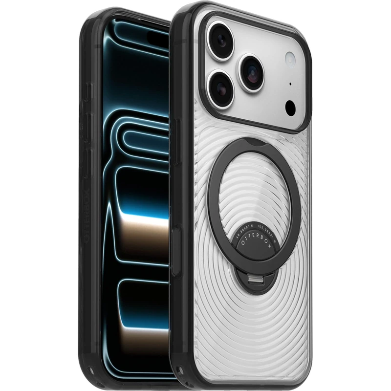 OtterBox Symmetry Stand Case for iPhone 18 Pro/iPhone 17 Pro, Clear/Black
