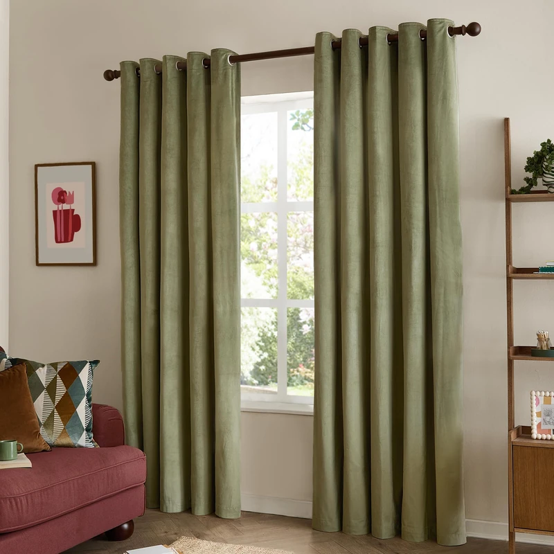 furn. The Ultimate Velvet Blackout Eyelet Curtain Pair (Green - 229x229cm)
