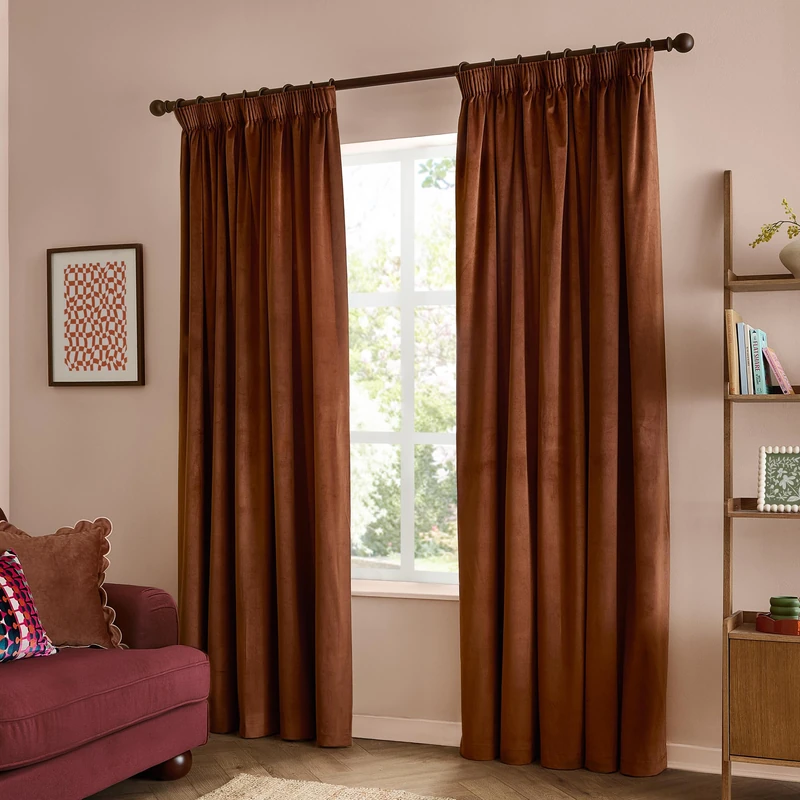 furn. The Ultimate Velvet Blackout Pencil Pleat Curtain Pair (Chestnut - 229x137cm)