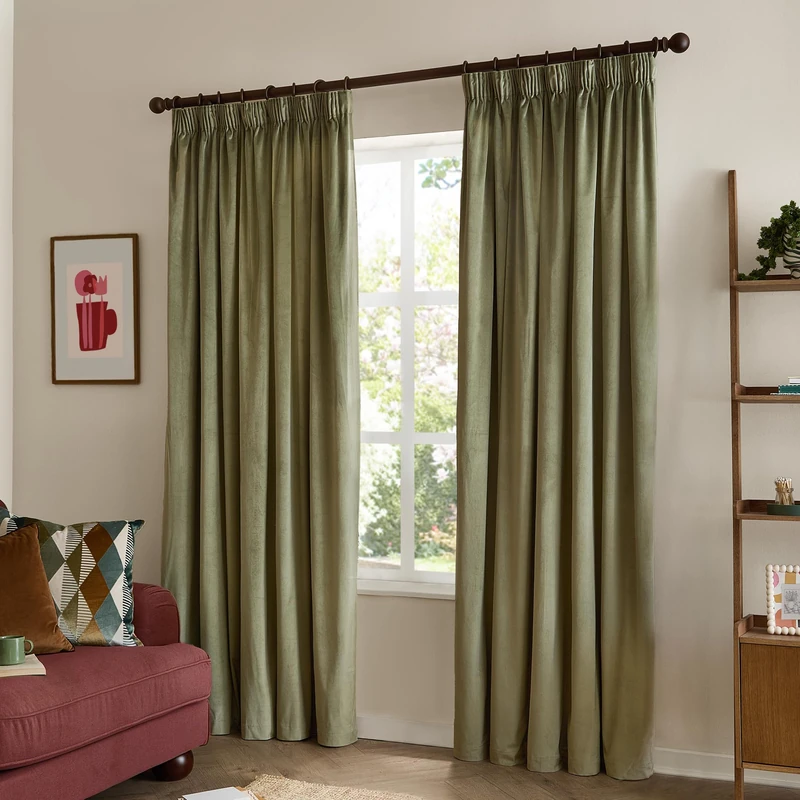 furn. The Ultimate Velvet Blackout Pencil Pleat Curtain Pair (Green - 168x229cm)