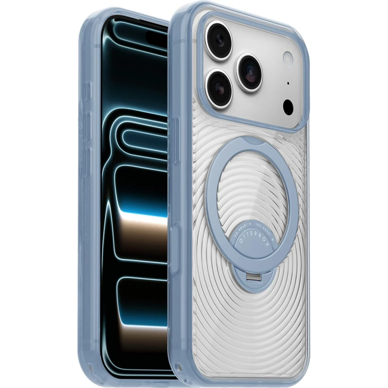 OtterBox Symmetry Stand Case for iPhone 18 Pro/iPhone 17 Pro, Clear/Blue