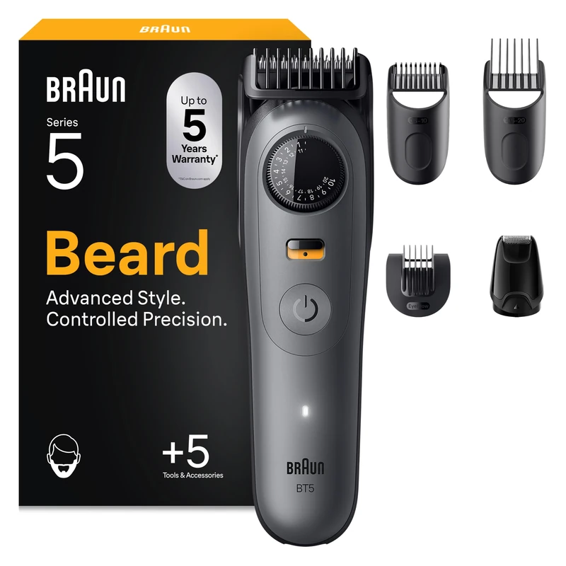 Braun Beard Trimmer Series 5, +5 Styling Tools, 40 Lengths, Sharp Blade, BT5535