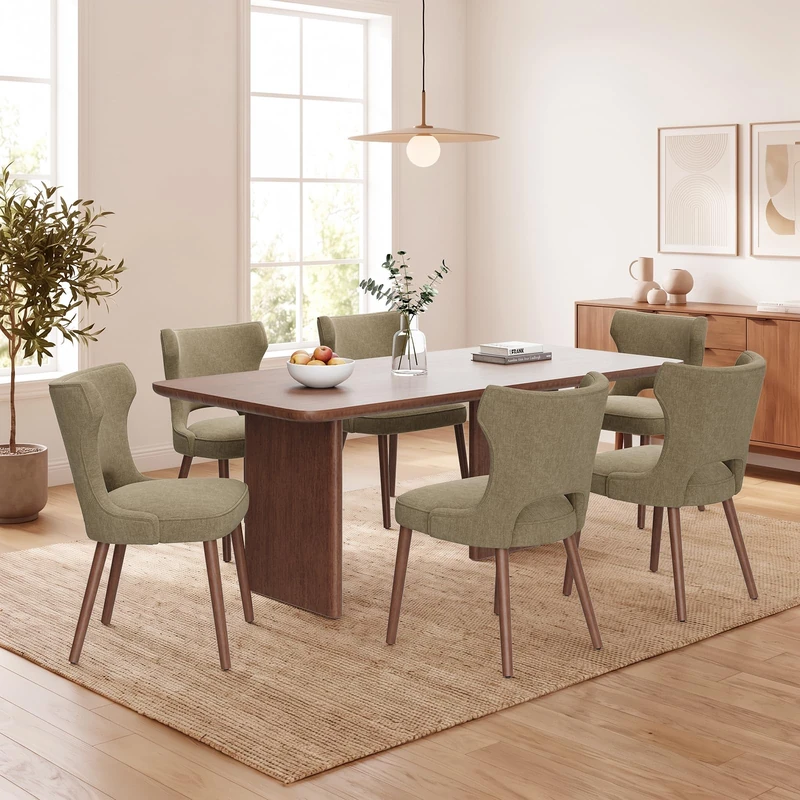 MALOL Upholstered Dining Chairs Set of 6, Dining Room Chairs with Hollow Backrest, High Back Kitchen Chairs with Solid Wood Legs, Thick Seat Cushion, Anti-Slip Pads, Camel