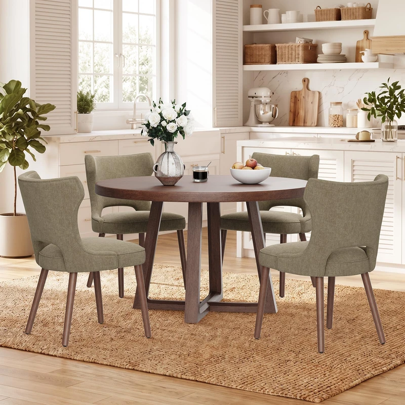 MALOL Upholstered Dining Chairs Set of 4, Dining Room Chairs with Hollow Backrest, High Back Kitchen Chairs with Solid Wood Legs, Thick Seat Cushion, Anti-Slip Pads, Camel