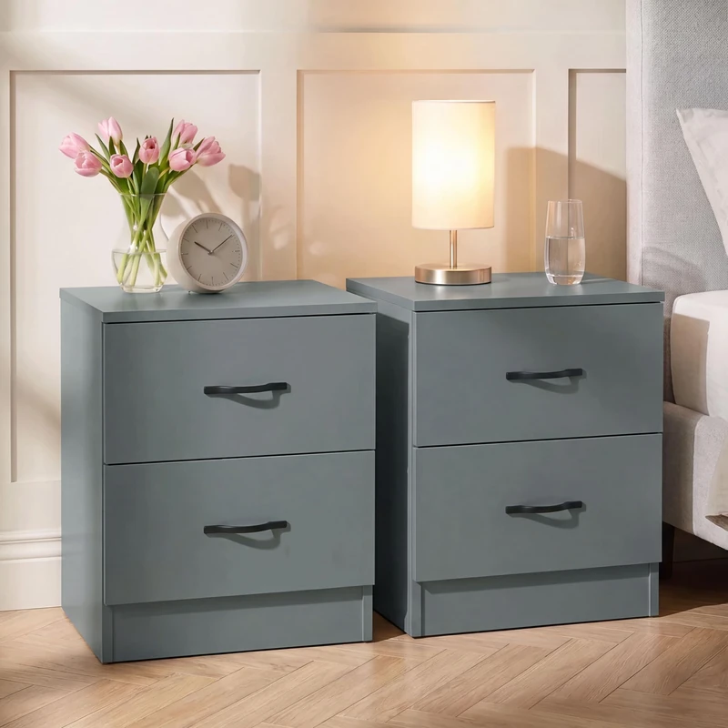 Vida Designs Riano 2 Drawer Bedside Chest Set of 2 | Green | Space-Saving Nightstands | 47H x 40W x 36D cm | Engineered Wood | Anti-Bowing Drawer Support | Ideal for Bedroom & Guest Room
