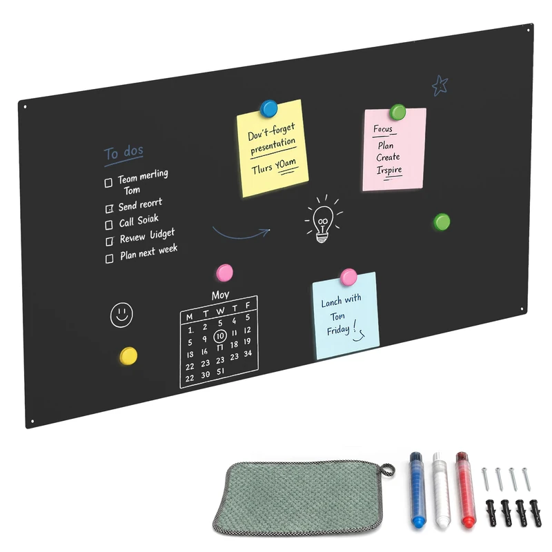 Relaxdays Magnetic Chalkboard, Writable, 3 Chalk Markers, 50x100, Black
